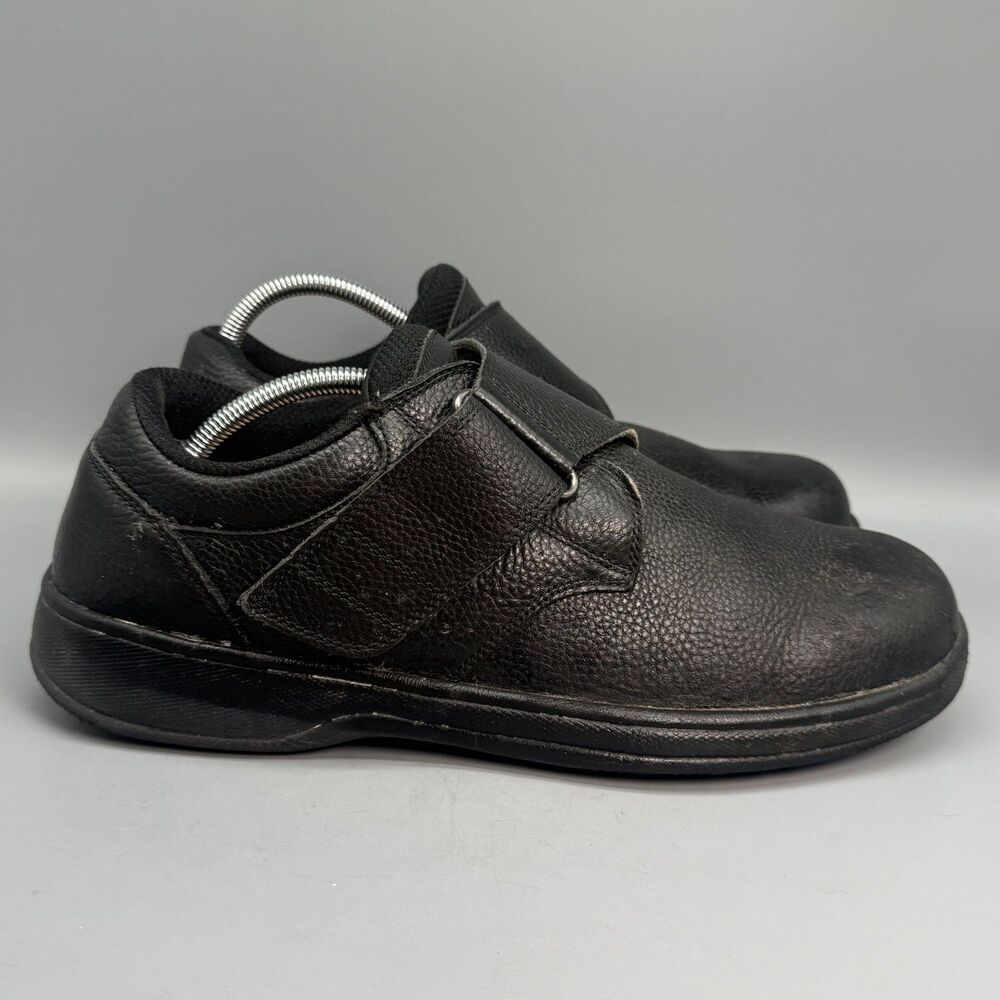 Orthofeet Broadway Mens 10.5 Wide Black Leather Adjustable Casual Shoe Hook Loop